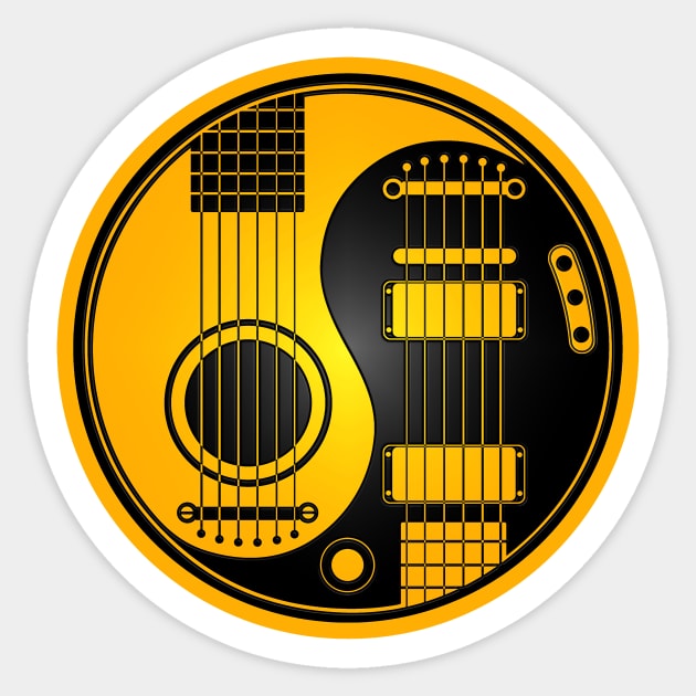 Yellow and Black Acoustic Electric Guitars Yin Yang Sticker by jeffbartels